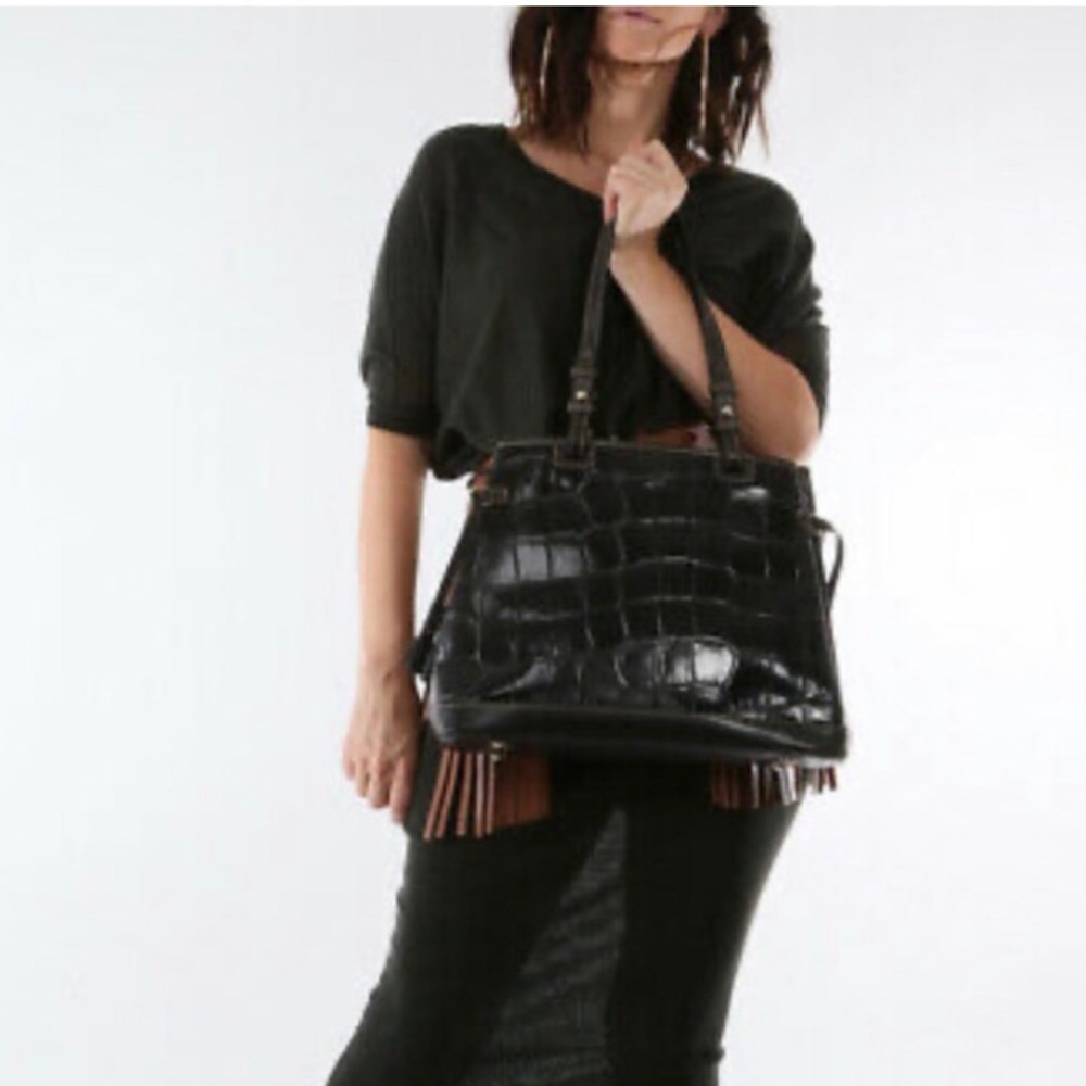 Dooney & Bourke Croc Embossed Leather Tote Bag & Coin Purse Black - Picture 7 of 16